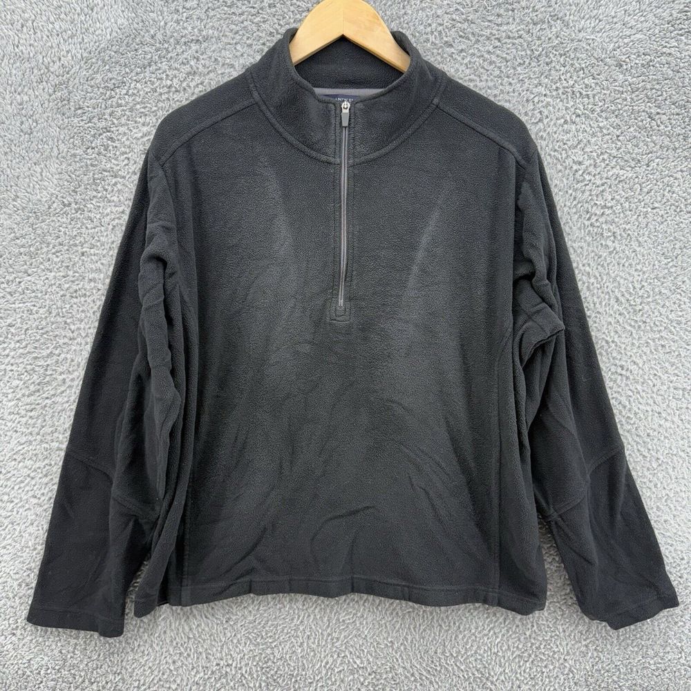 Lands End Polartec Mens L 42-44 1/4‎ Zip Black Fleece Sweatshirt Aircore 100